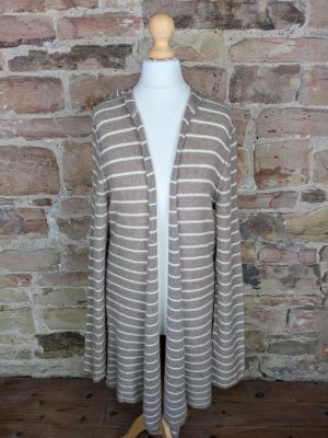 360 Cashmere Light Brown w/ Cream Stripes Long Open Cashmere Hoodie