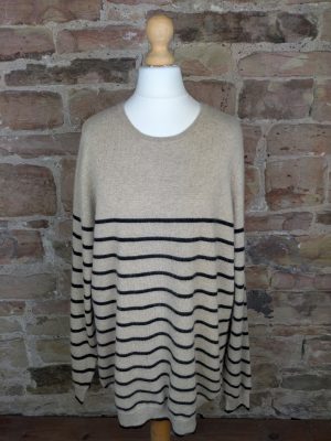 Marks & Spencer Light Brown w/ Black Stripes Crew Neck Cashmere Jumper