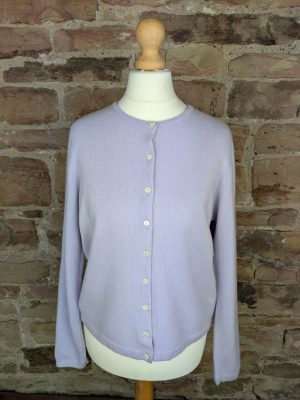 Women's Lilac Crew Neck Cashmere Cardigan